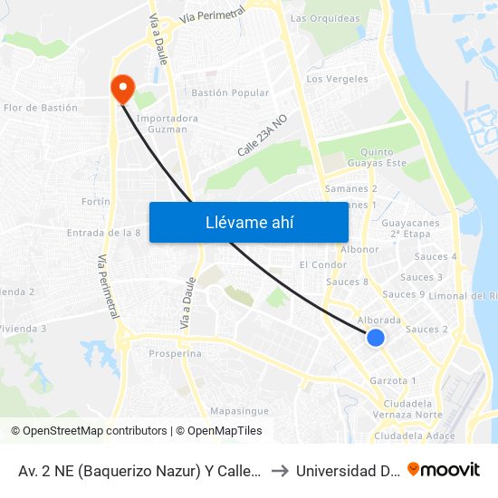 Av. 2 NE (Baquerizo Nazur)  Y Calle 17 NE  (Jose Maria Egas) to Universidad De Guayaquil map
