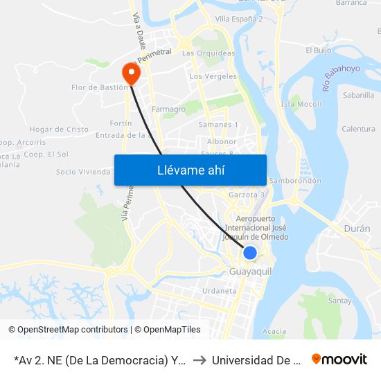 *Av 2. NE (De La Democracia)  Y Callejon 10 NE to Universidad De Guayaquil map