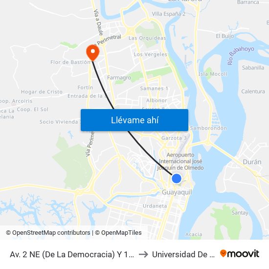 Av. 2 NE (De La Democracia) Y 1er Callejon 10 NE to Universidad De Guayaquil map