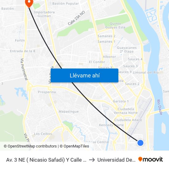 Av. 3 NE ( Nicasio Safadi) Y Calle 12 NE (Plaza Dañin) to Universidad De Guayaquil map