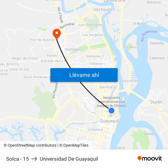 Solca - 15 to Universidad De Guayaquil map