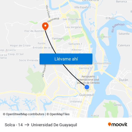 Solca - 14 to Universidad De Guayaquil map