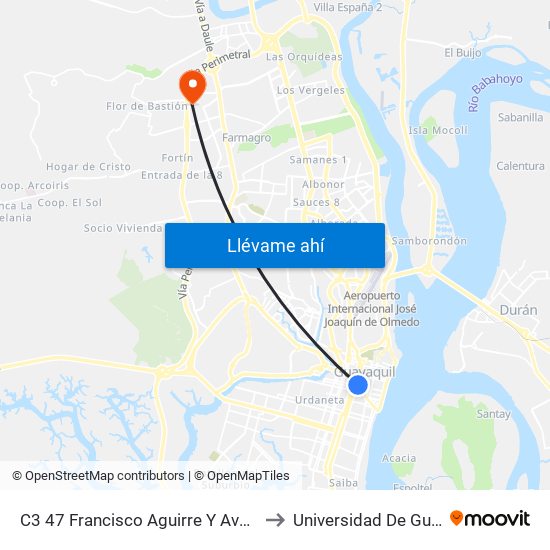 C3 47 Francisco Aguirre Y Avenida Quito to Universidad De Guayaquil map