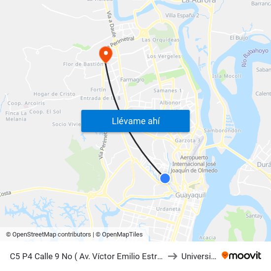 C5 P4 Calle 9 No ( Av. Víctor Emilio Estrada) Y Av. 23 No (Otto Arosemena) (Parque República De Uruguay) to Universidad De Guayaquil map