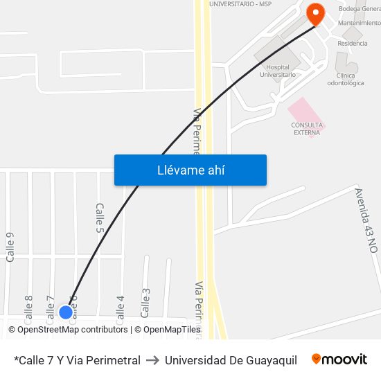 *Calle 7 Y  Via Perimetral to Universidad De Guayaquil map