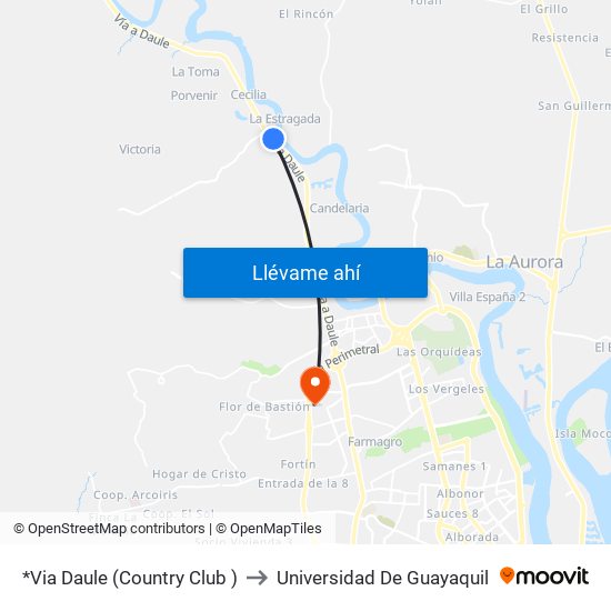 *Via Daule (Country Club ) to Universidad De Guayaquil map