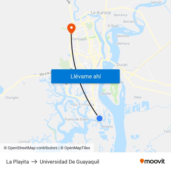 La Playita to Universidad De Guayaquil map