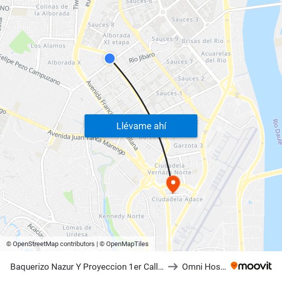 Baquerizo Nazur   Y  Proyeccion 1er Callejon 18 NE to Omni Hospital map