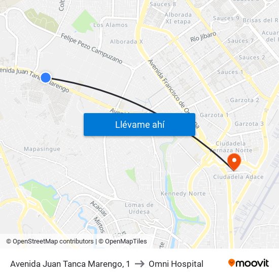 Avenida Juan Tanca Marengo, 1 to Omni Hospital map