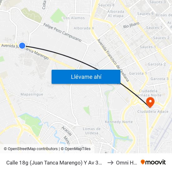 Calle 18g (Juan Tanca Marengo) Y Av 38c No (Av. Gomez Gault) to Omni Hospital map