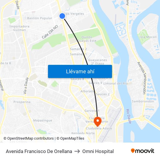 Avenida Francisco De Orellana to Omni Hospital map