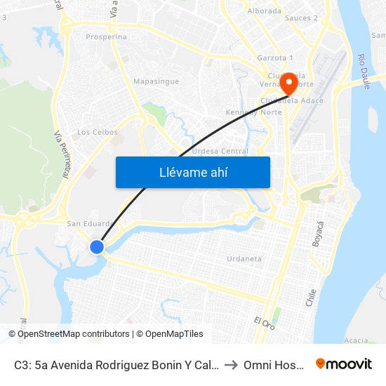 C3: 5a  Avenida Rodriguez Bonin Y Calle 3 So to Omni Hospital map