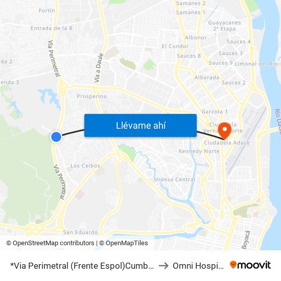 *Via Perimetral (Frente Espol)Cumbres to Omni Hospital map