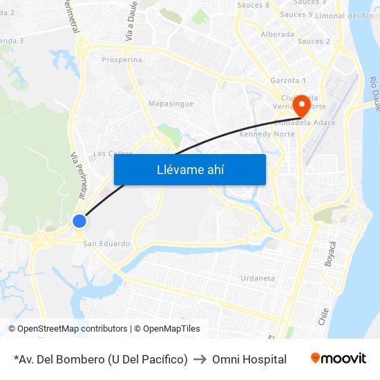 *Av. Del Bombero (U Del Pacífico) to Omni Hospital map