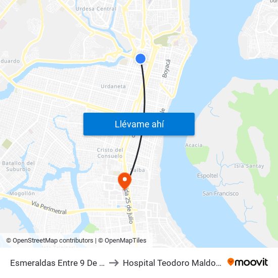 Esmeraldas Entre 9 De Octubre Y 1 De Mayo to Hospital Teodoro Maldonado Carbo Htmc Iess map