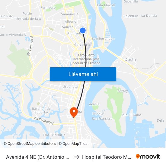 Avenida 4 NE (Dr. Antonio Parra Velasco) Y 4to Callejon 16a to Hospital Teodoro Maldonado Carbo Htmc Iess map