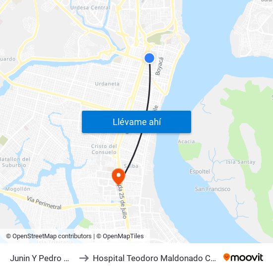 Junin Y Pedro Moncayo) to Hospital Teodoro Maldonado Carbo Htmc Iess map