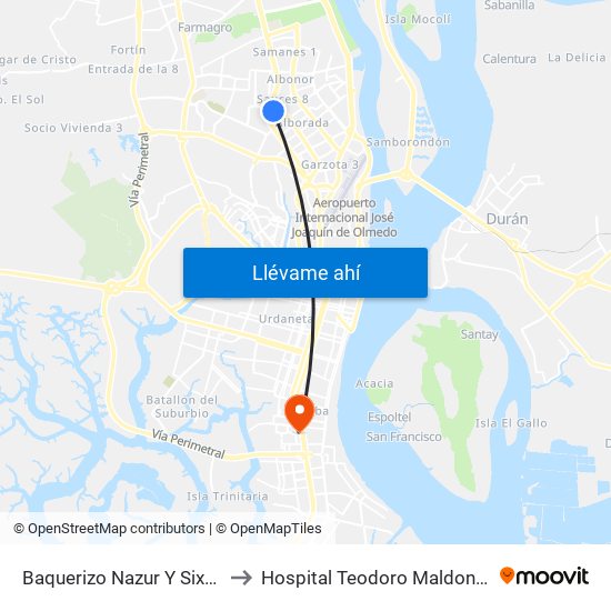 Baquerizo Nazur Y Sixto Bernal (Av. 1 Ne) to Hospital Teodoro Maldonado Carbo Htmc Iess map