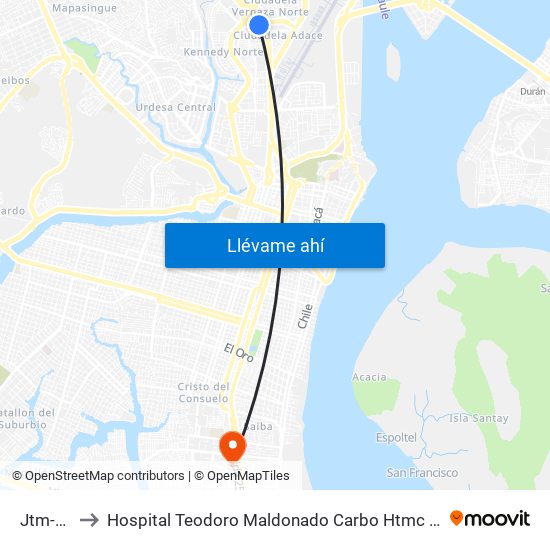 Jtm-13 to Hospital Teodoro Maldonado Carbo Htmc Iess map