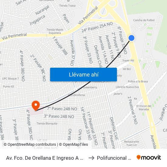 Av. Fco. De Orellana  E Ingreso A Colinas Del Maestro to Polifuncional De Bastión map