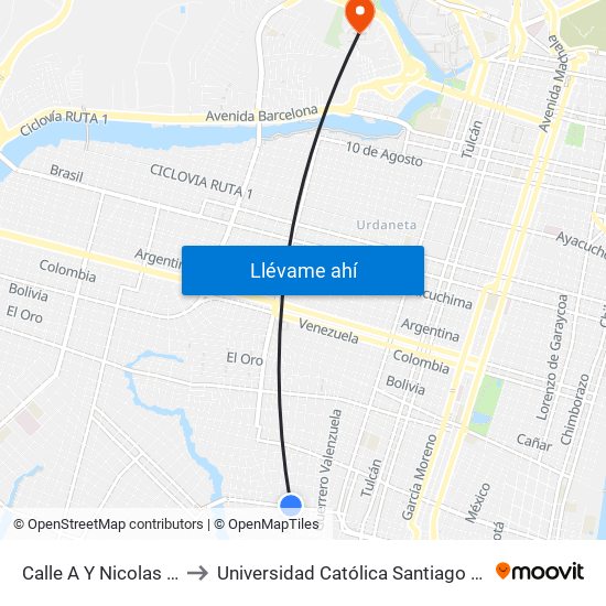 Calle A Y Nicolas Segovia to Universidad Católica Santiago De Guayaquil map
