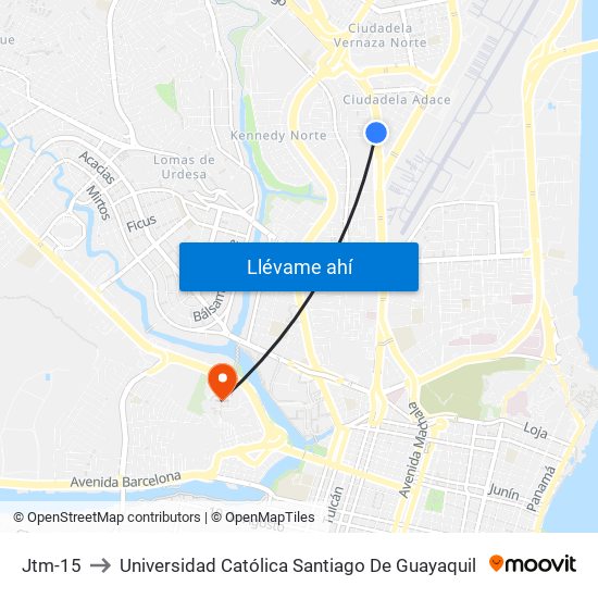 Jtm-15 to Universidad Católica Santiago De Guayaquil map