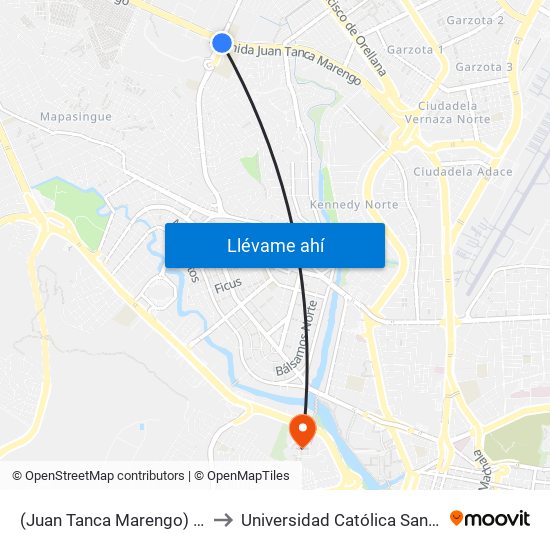 (Juan Tanca Marengo) Y (Av. Las Aguas) to Universidad Católica Santiago De Guayaquil map
