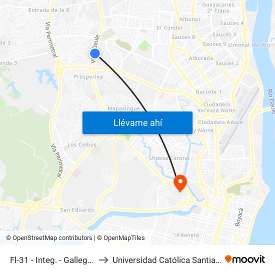 Fl-31 - Integ. - Gallegos Lara (C/B) to Universidad Católica Santiago De Guayaquil map