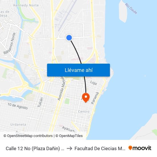 Calle 12 No (Plaza Dañin) Y Av. 2 NE (Luis Lopez) to Facultad De Ciecias Matemáticas Y Físicas map