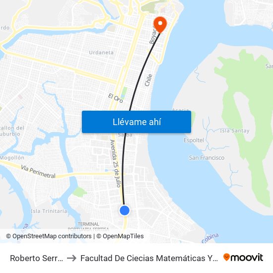 Roberto Serrano to Facultad De Ciecias Matemáticas Y Físicas map