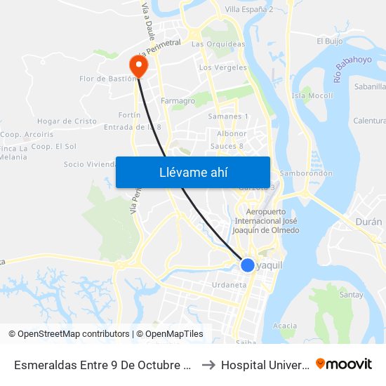Esmeraldas Entre 9 De Octubre Y 1 De Mayo to Hospital Universitario map