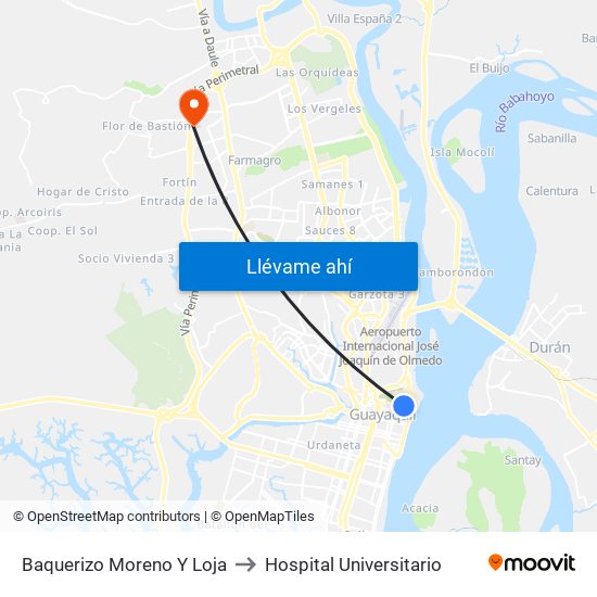 Baquerizo Moreno Y Loja to Hospital Universitario map