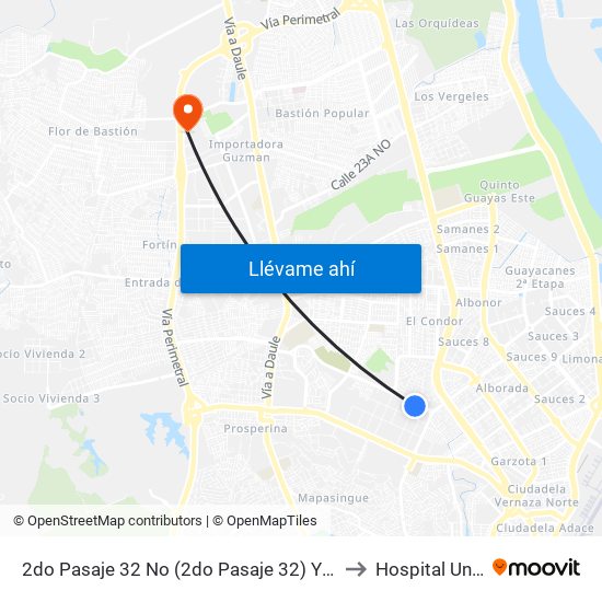 2do Pasaje 32 No (2do Pasaje 32) Y Calle 18j No (Felipe Pezo) to Hospital Universitario map