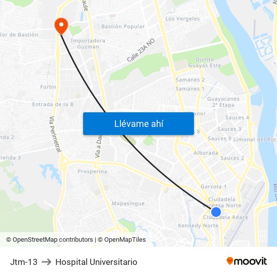 Jtm-13 to Hospital Universitario map
