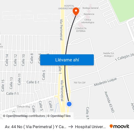 Av. 44 No ( Via Perimetral ) Y Calle 24 No to Hospital Universitario map