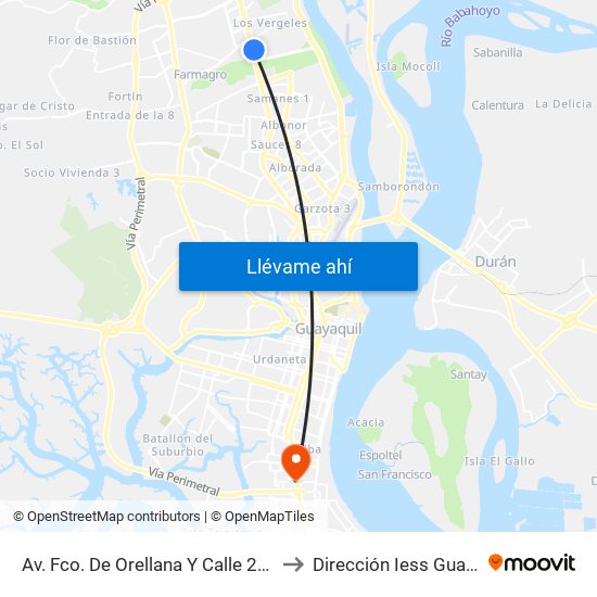 Av. Fco. De Orellana  Y  Calle 23  NE to Dirección Iess Guayas map