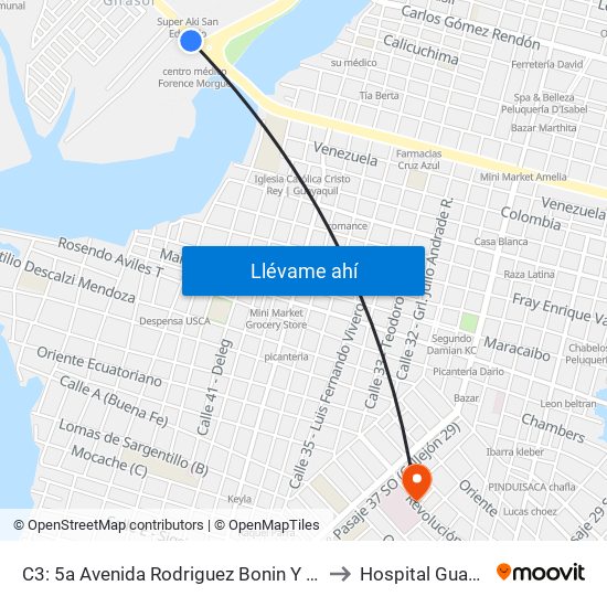 C3: 5a  Avenida Rodriguez Bonin Y Calle 3 So to Hospital Guayaquil map