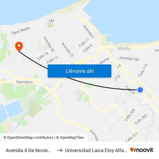 Avenida 4 De Noviembre Manta to Universidad Laica Eloy Alfaro De Manabí map