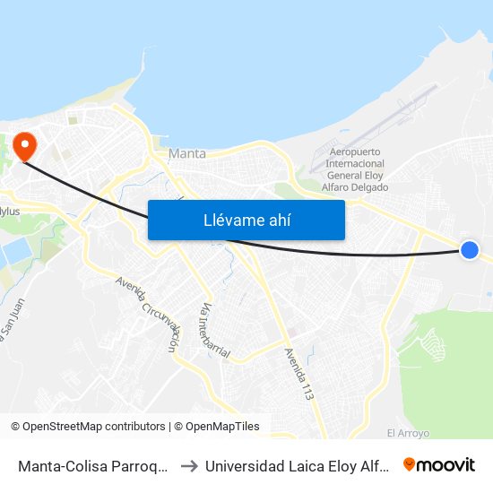 Manta-Colisa Parroquia Jaramijó to Universidad Laica Eloy Alfaro De Manabí map