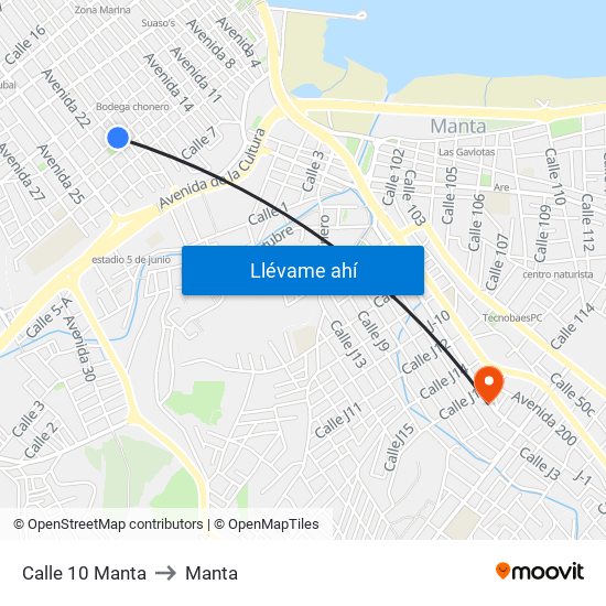 Calle 10 Manta to Manta map