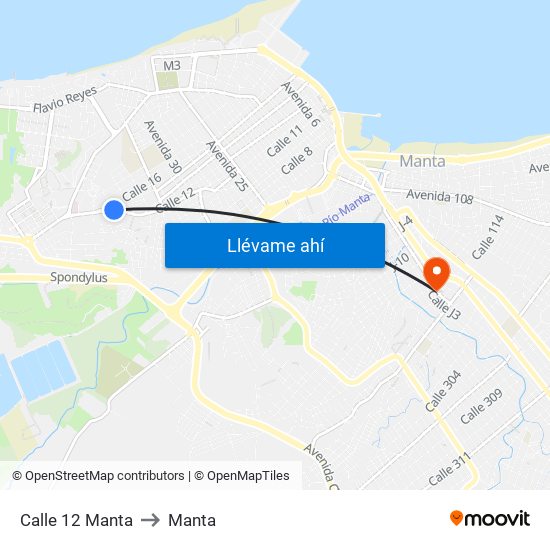 Calle 12 Manta to Manta map