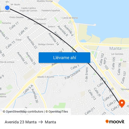 Avenida 23 Manta to Manta map