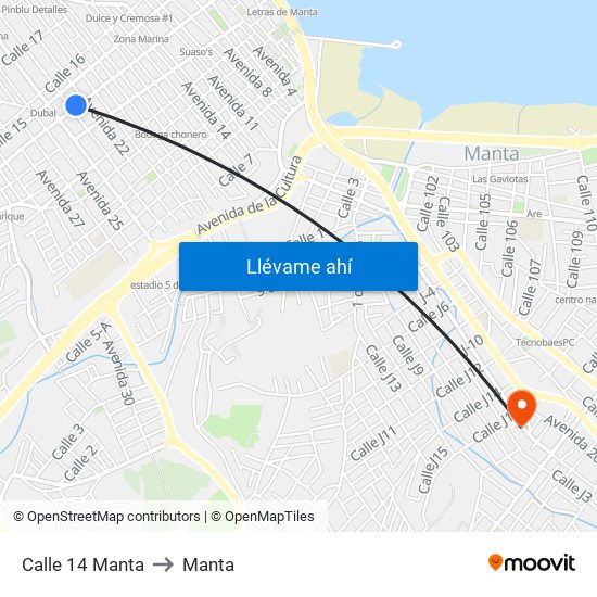 Calle 14 Manta to Manta map