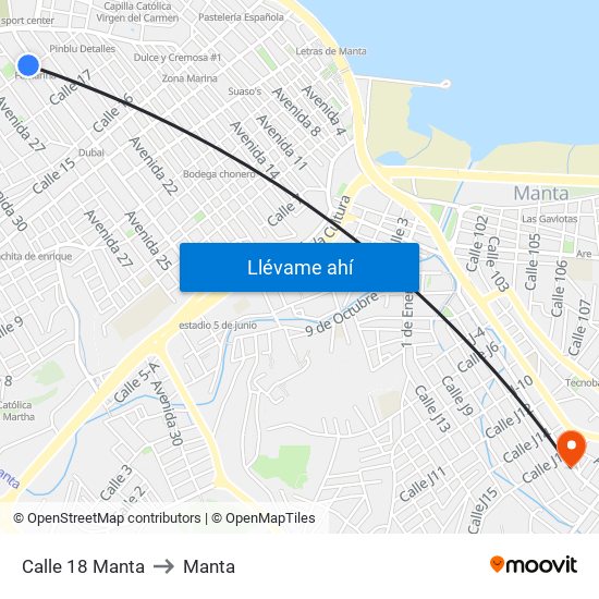 Calle 18 Manta to Manta map