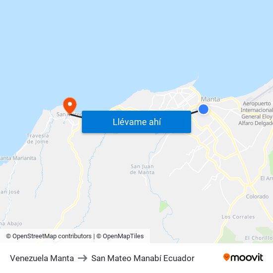 Venezuela Manta to San Mateo Manabí Ecuador map