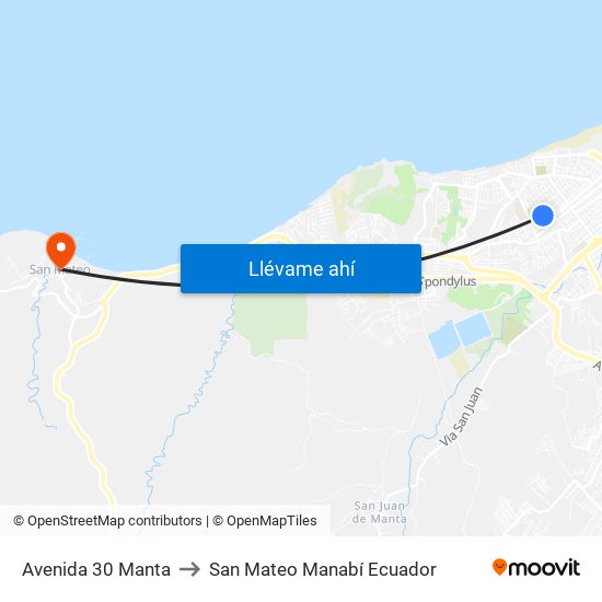 Avenida 30 Manta to San Mateo Manabí Ecuador map