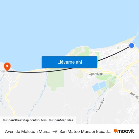 Avenida Malecón Manta to San Mateo Manabí Ecuador map