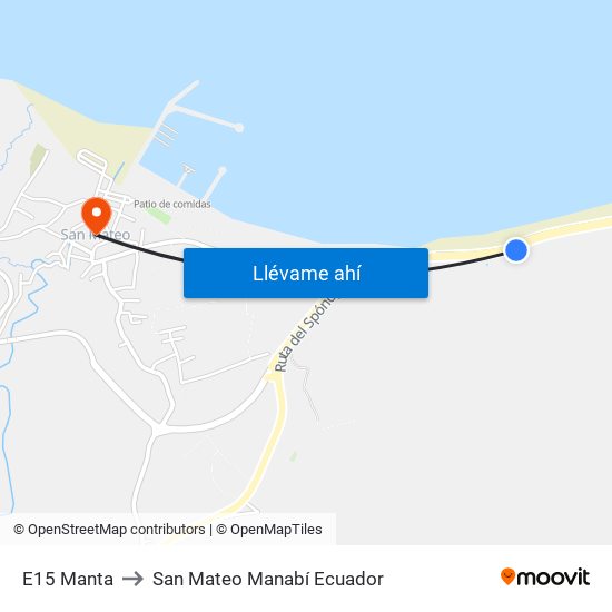 E15 Manta to San Mateo Manabí Ecuador map