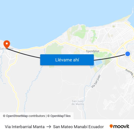 Via Interbarrial Manta to San Mateo Manabí Ecuador map