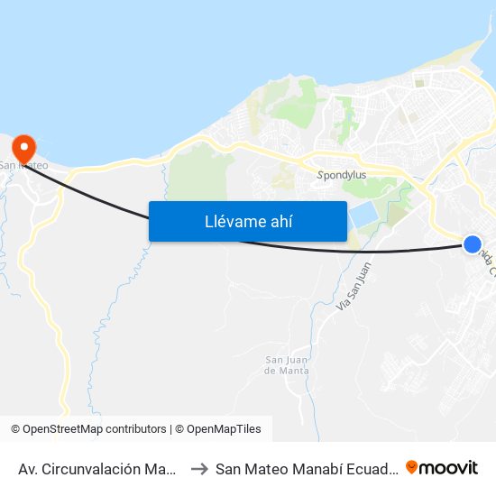 Av. Circunvalación Manta to San Mateo Manabí Ecuador map